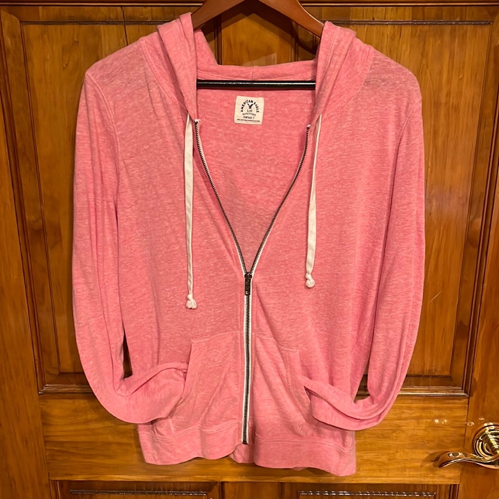 American Eagle Vintage T Pink Zip Up Hoodie - Size Large 🦅💕